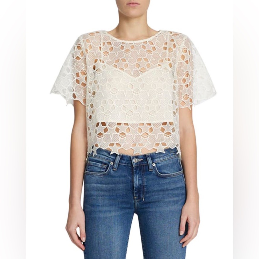 7 For All Mankind Lace Boxy Short Sleeve Top